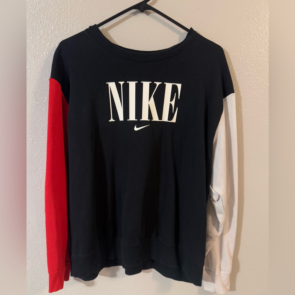 Nike Black Crewneck with Red and White Sleeves